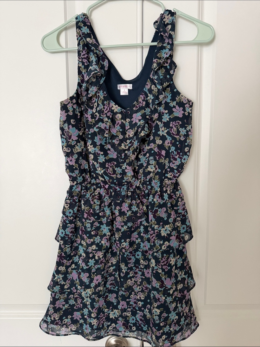 Xhilaration Navy Floral Ruffle Tiered Sundress